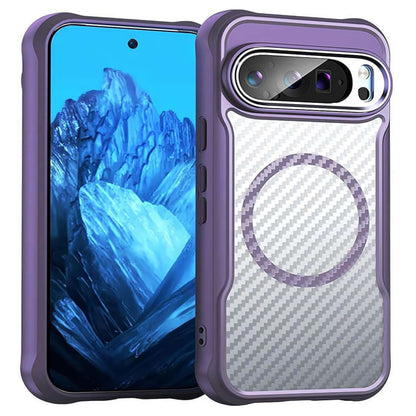 For Google Pixel 9 Pro XL (6.8") Carbon Fiber Cover Shockproof Hybrid [Compatible with Magsafe] Case Purple Case Cover Purple