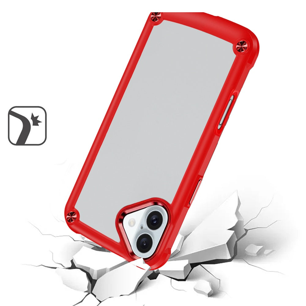 For Apple iPhone 16 (6.1") Hybrid Transparent Rubber with Metal Buttons & Camera Edges Hard TPU Corner Bumper Case Cover