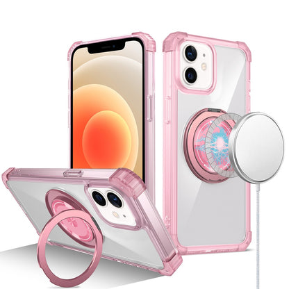 For Samsung Galaxy S22 Ultra Shield Magnetic [Compatible with Magsafe] with 360° Rotatable Ring Holder Invisible Stand Transparent Case Cover Pink