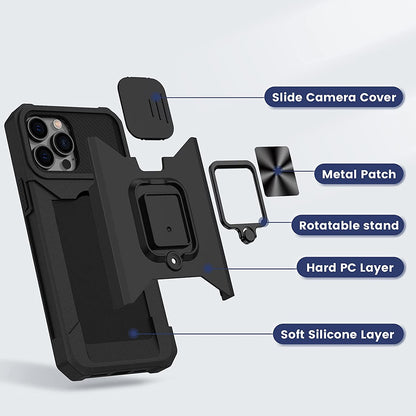 For Apple iPhone 16 Plus (6.7") Wallet Designed with Camera Protection, Card Slot & Ring Kickstand Magnetic Car Mount Case Cover