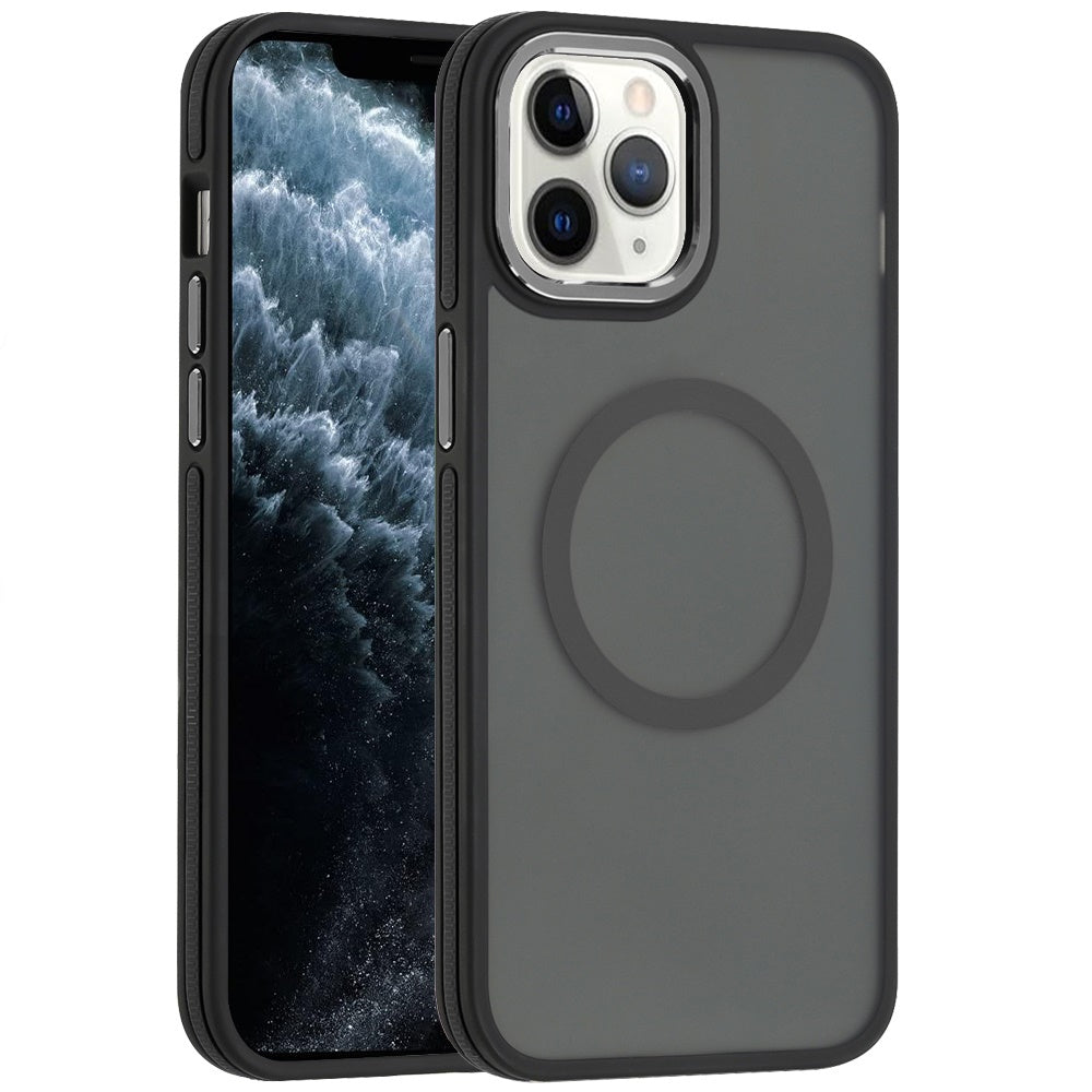 For Apple iPhone 11 Pro Max Frosted Translucent Hybrid with Magnetic Circle MagSafe Compatible, Military Grade Shockproof Slim Case Cover Black