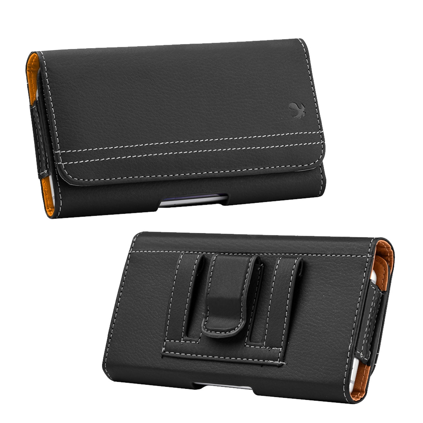 For Apple iPhone 16 Plus (6.7") Horizontal Universal Carrying Pouch Cell Phone Case PU Leather Holster Belt Clip Loop Card Slot & Magnetic Closure [Black]