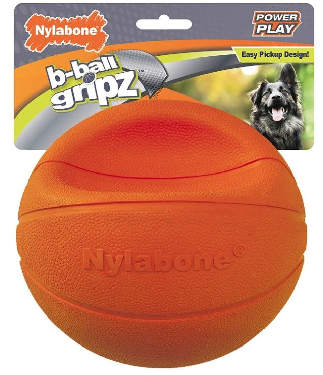 Nylabone Power Play B-Ball Grips Basketball Large 6.5 Inch Dog Toy [Toys Rubber & Cressite for Dog] 1 count