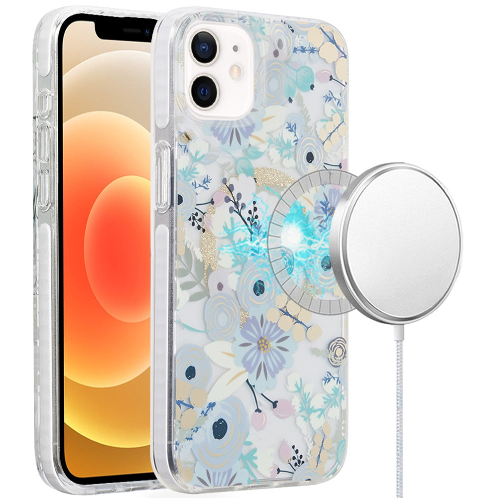 For Apple iPhone 12 / 12 Pro Floral Pattern Design Cute Clear Hybrid Compatible with Magsafe Double Layer Soft TPU Hard PC Back Slim Case Cover