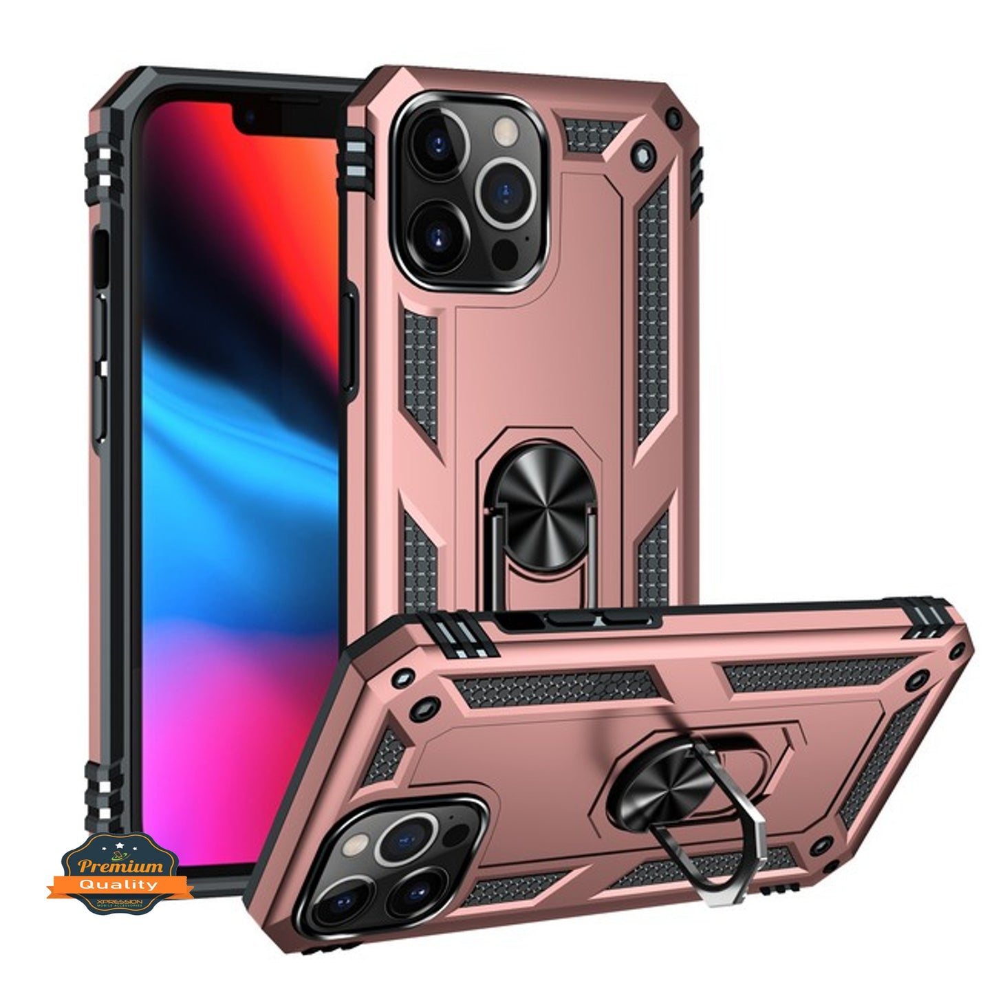 For Apple iPhone 16 Plus (6.7") Shockproof Hybrid Dual Layer PC + TPU with Ring Stand Metal Kickstand Heavy Duty Armor Case Cover