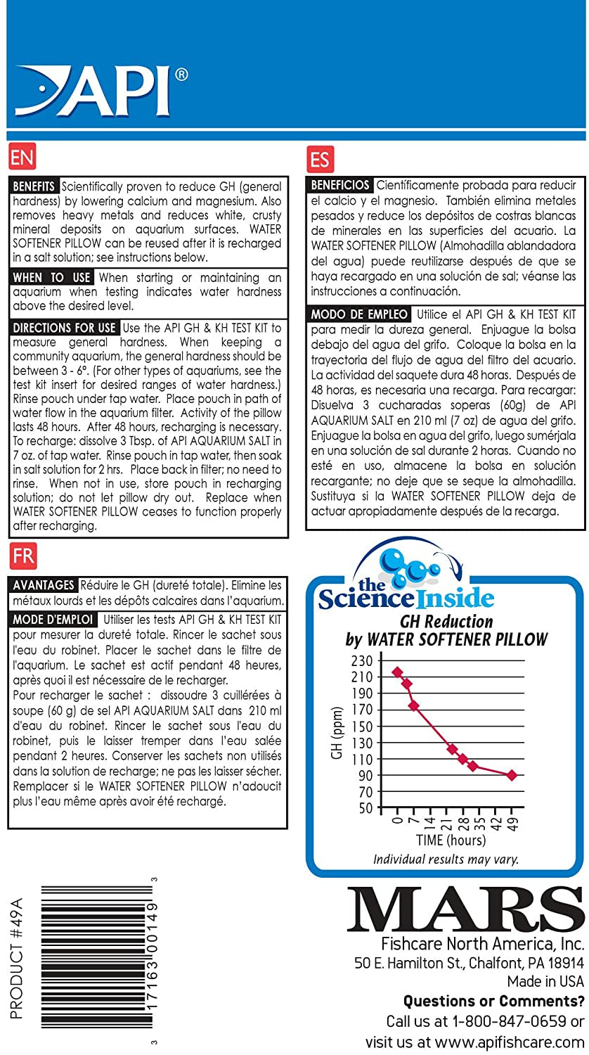 API Water Softener Pillow Size 5 Filtration Media to Reduce General Hardness [Aquarium Supplies] 1 count