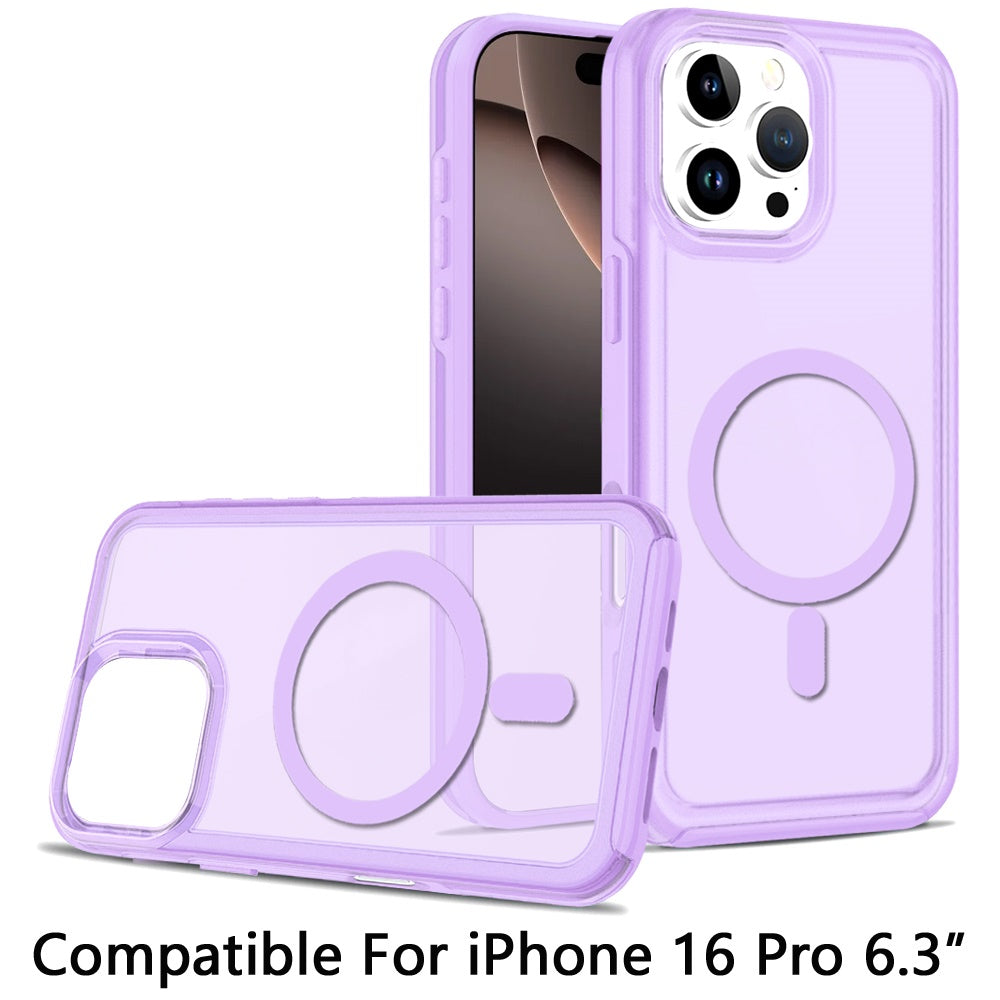 For Apple iPhone 16 Pro (6.3") Strong MagSafe Compatible Shockproof Hybrid Glossy Oil Protective Slim Hard Dual Layer TPU + PC Case Cover