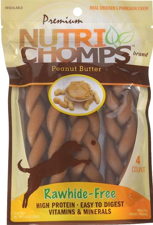 Pork Chomps Premium Nutri Chomps Peanut Butter Flavor Braids [Treats Packaged for Dog] 4 count