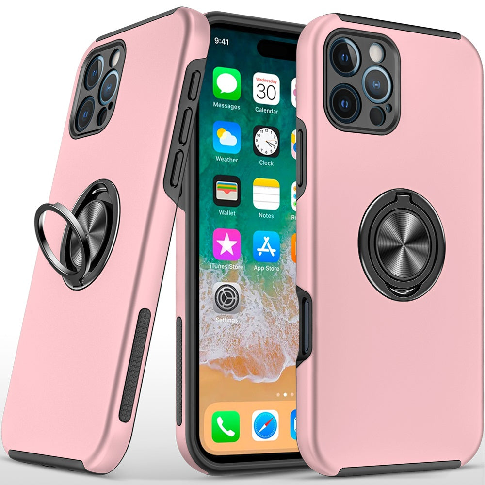 For Apple iPhone 16 Pro (6.3") Hybrid Slim Kickstand with Metal Invisible Ring Stand Holder Fit Magnetic Car Mount Shockproof Case Cover