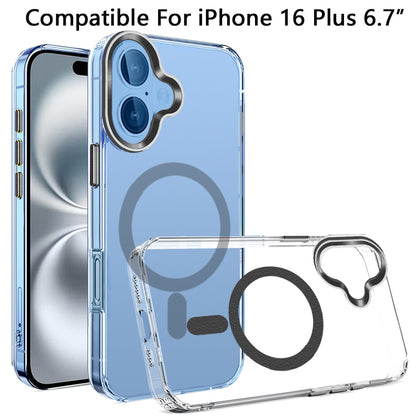 For Apple iPhone 16 Plus (6.7") Clear Transparent Matching Circle Design Hybrid TPU Hard Shockproof [Support Magsafe Charger] Case Cover