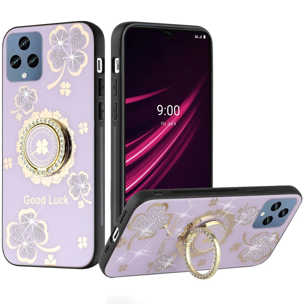 For Apple iPhone 12 Pro Max Diamonds 3D Bling Sparkly Glitter Ornaments Engraving Hybrid Metal Fashion Case Cover Purple Good Luck Floral