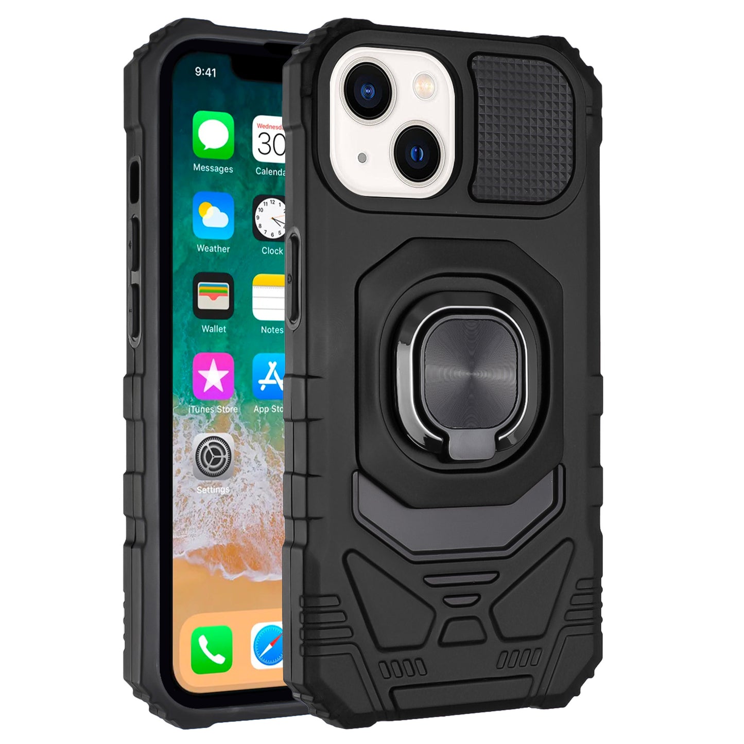 For Apple iPhone 16 Plus (6.7") Hybrid Dual Layer with Rotate Magnetic Ring Stand Holder Kickstand, Rugged Shockproof Case Cover