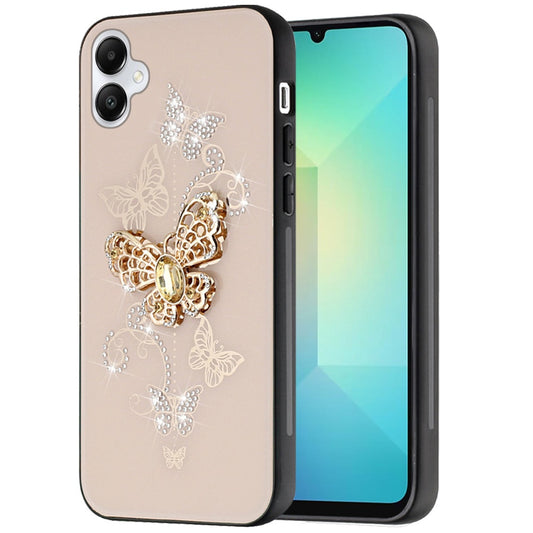 For Samsung Galaxy A06 Diamonds 3D Butterfly Bling Sparkly Glitter Ornaments Engraving Hybrid Metal Fashion Case Cover Gold Garden Butterflies