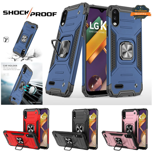 For Apple iPhone 16 (6.1") Armor Hybrid with Ring Holder Kickstand Shockproof Heavy-Duty Durable Rugged Dual Layer Case Cover