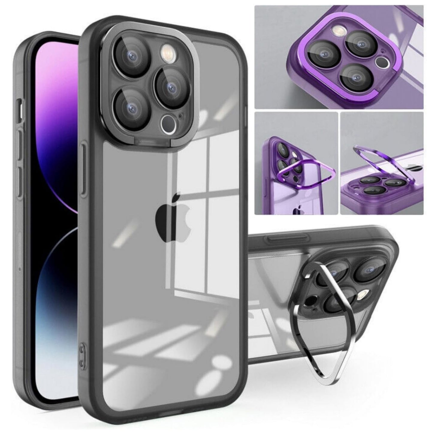 For Apple iPhone 15 Plus (6.7") Built-in Camera Kickstand Shockproof Iridescent Holographic Colorful TPU Slim Protective  Phone Case Cover