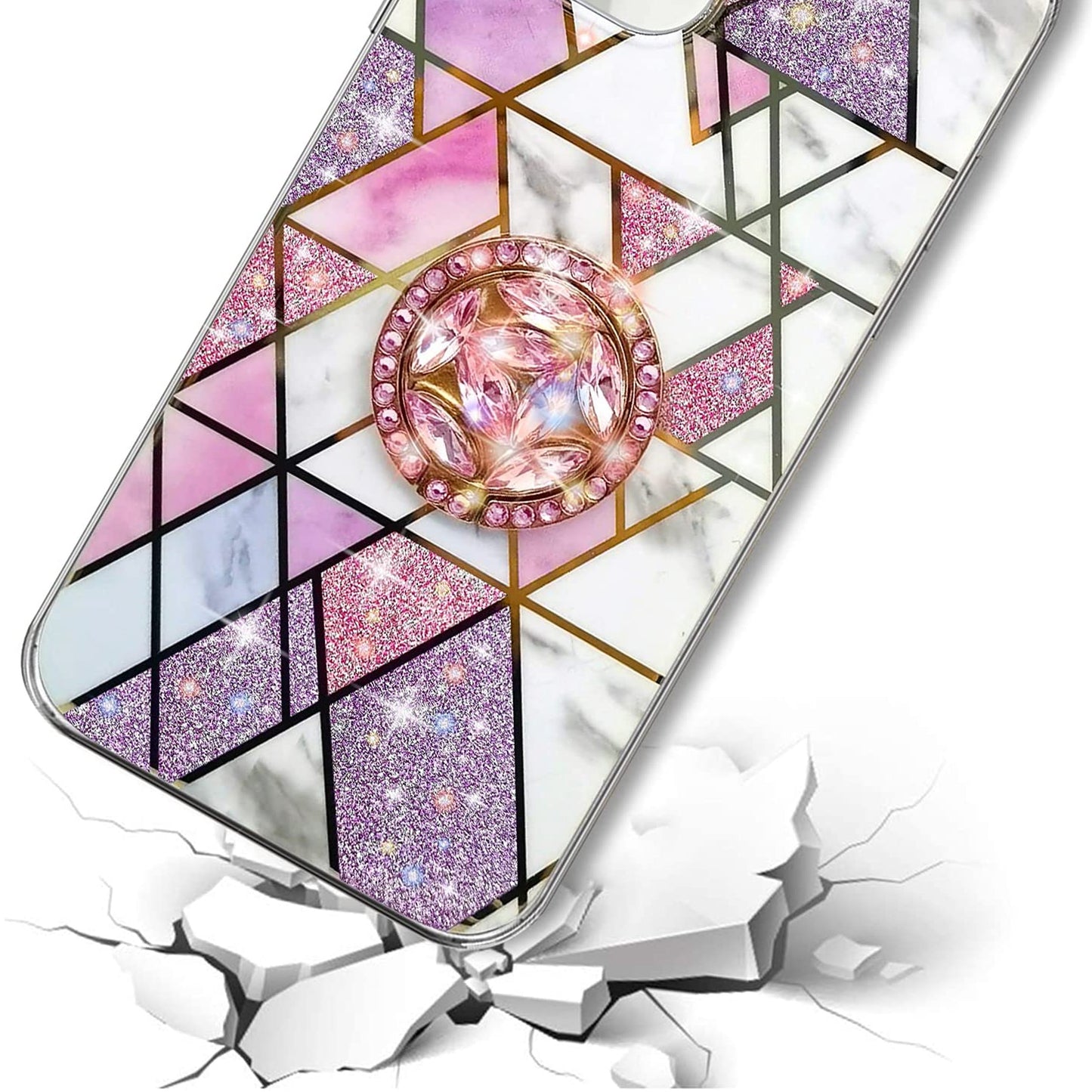 For Apple iPhone 16 (6.1") Fashion Design Pattern Hybrid Ring Kickstand Bling Diamond Hard PC TPU Protective Case Cover