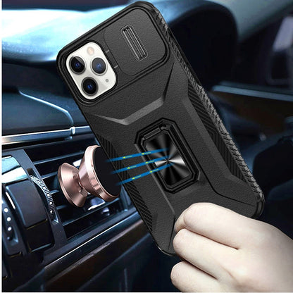 For Apple iPhone 11 Pro Max Camera Cover Phone Case with Magnetic Rotation Ring Stand [Military Grade] Hybrid Hard TPU Shockproof Case Cover Black