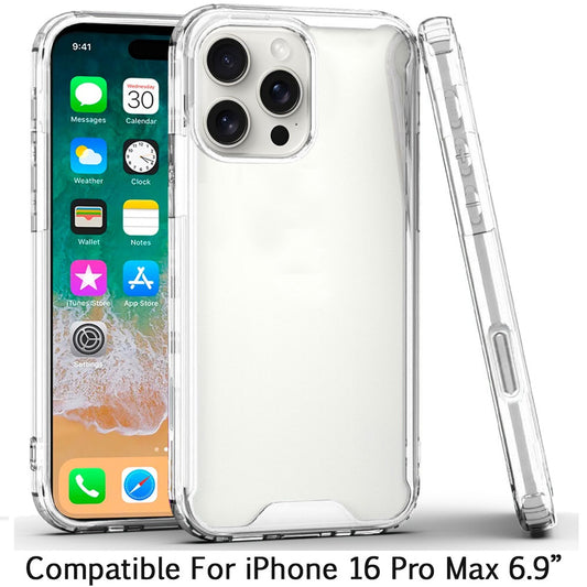 For Apple iPhone 16 Pro Max (6.9") Clear Colored Shockproof Transparent Hard PC + Rubber TPU Hybrid Bumper Shell Slim Case Cover Clear