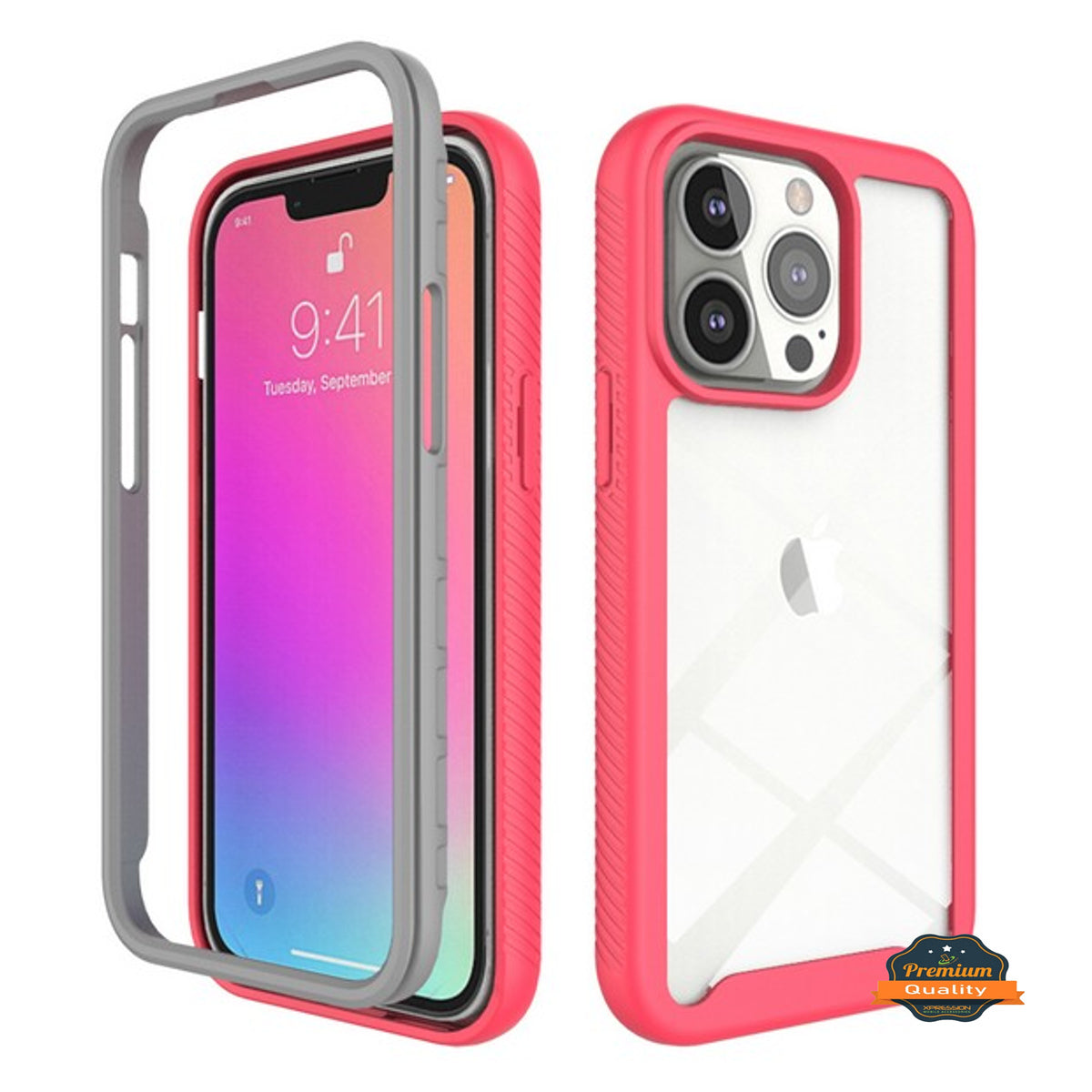 For Apple iPhone 15 Pro Max (6.7") Full Body Slim Hybrid Double Layer Hard TPU Transparent Back Rugged Shockproof  Phone Case Cover