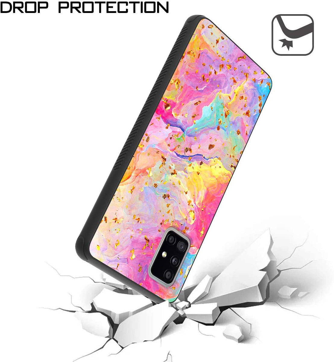 For Apple iPhone 15 (6.1") Marble Fashion Stylish Flake Glitter Bling Hybrid Glossy TPU Rubber Hard PC Protection Marble Colorful Rainbow Phone Case Cover