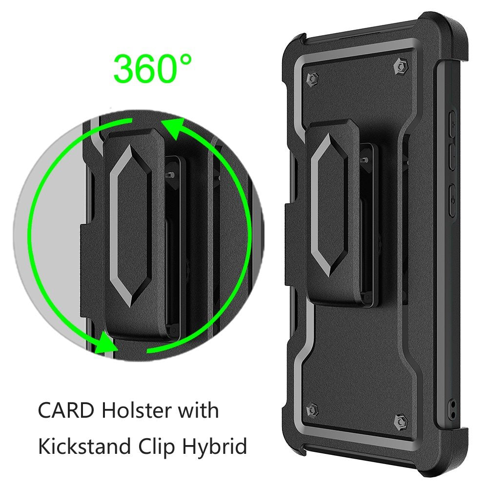 For Cricket Magic 2 5G (2024, 2nd Version) Armor Shockproof Belt Clip Holster with Credit Card Holder, Kickstand Protective Full Body Heavy Duty Hybrid Case Cover Black