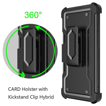 For Cricket Magic 2 5G (2024, 2nd Version) Armor Shockproof Belt Clip Holster with Credit Card Holder, Kickstand Protective Full Body Heavy Duty Hybrid Case Cover Black