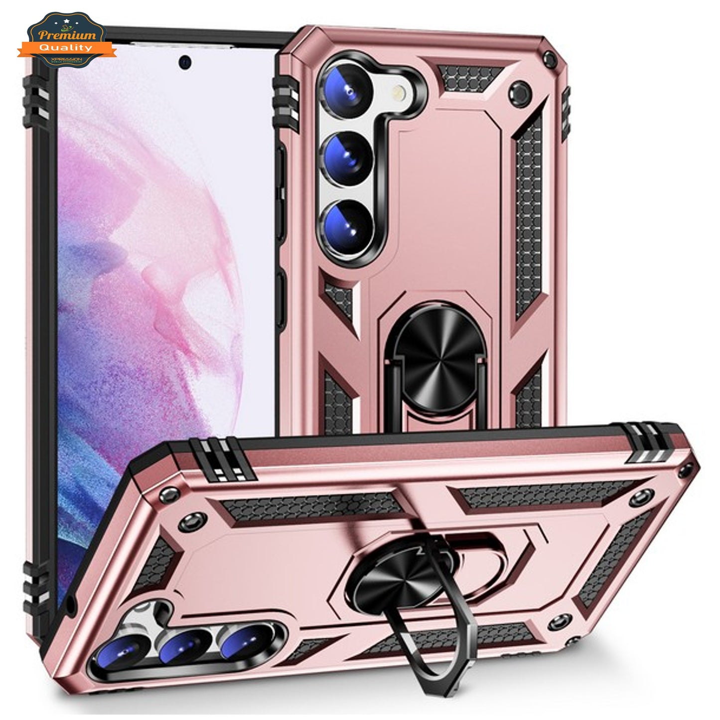 For Samsung Galaxy A16 5G Shockproof Hybrid Dual Layer PC + TPU with Ring Stand Metal Kickstand Heavy Duty Armor Shell Case Cover