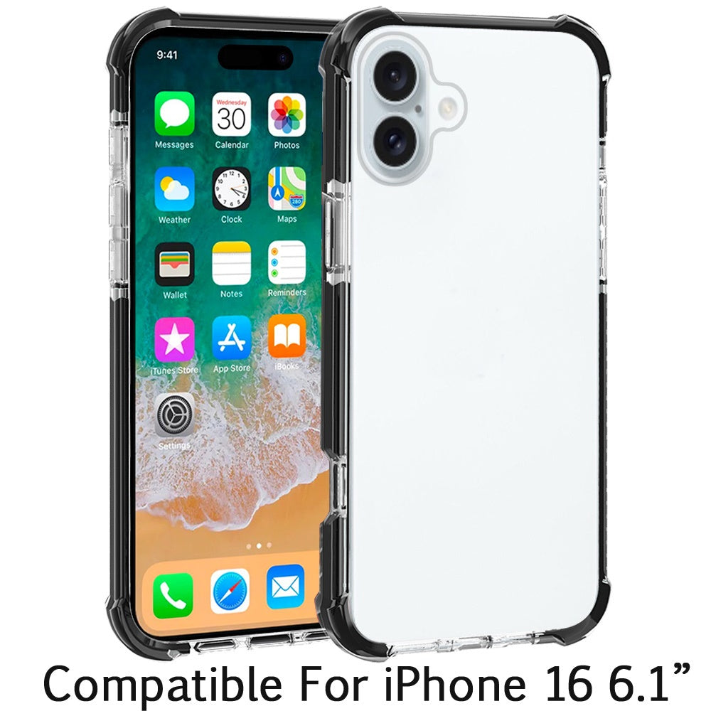 Apple iPhone 16 (6.1") Hybrid Transparent Acrylic Rubber Gummy Gel Hard PC Silicone TPU Color Bumper Frame