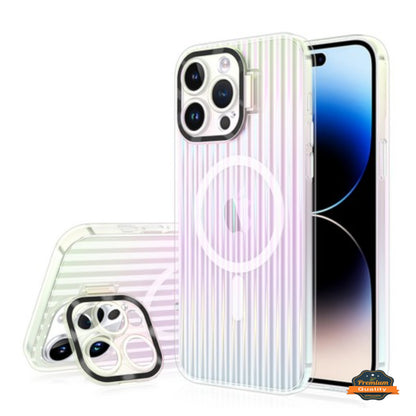 For Apple iPhone 15 Plus (6.7") Built-in Camera Kickstand Shockproof Iridescent Holographic Colorful TPU Slim Protective  Phone Case Cover