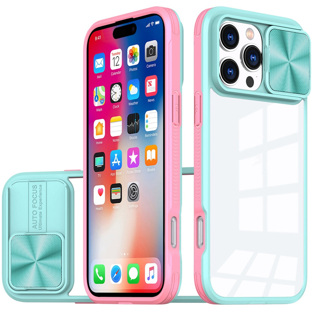 For Apple iPhone 16 Pro (6.3") Hybrid Cases with Sliding Camera Cover Transparent Shockproof Bumper TPU Protective Case Cover