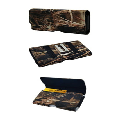 For Apple iPhone 16 Pro Max (6.9") Universal Camo Leather Horizontal Holster Pouch with Credit Card Slots Wallet & Belt Loop Clip Carrying (Fits 7.0 inch Phone) [Camouflage]