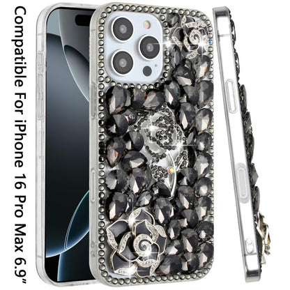 For Apple iPhone 16 Pro Max (6.9") Bling Crystal 3D Full Diamonds Luxury Sparkle Rhinestone Hybrid Protective Case Cover