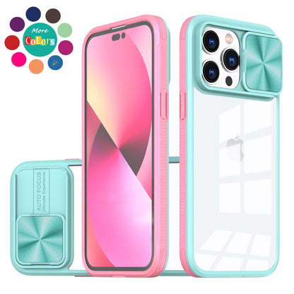 For Apple iPhone 16 Pro (6.3") Hybrid Cases with Sliding Camera Cover Transparent Shockproof Bumper TPU Protective Case Cover