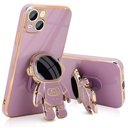 For Apple iPhone 15 Plus (6.7") Astronaut Hidden Stand Holder Plating Hybrid Electroplated Bumper Shockproof Armor  Phone Case Cover