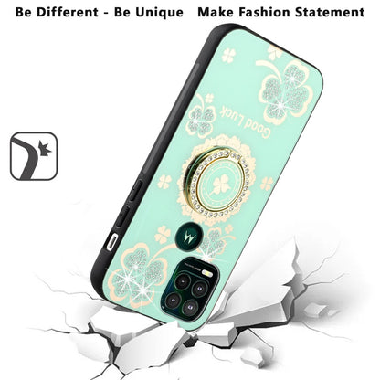 For Apple iPhone 16 (6.1") Diamonds 3D Bling Sparkly Glitter Ornaments Engraving Hybrid Fashion Ring Stand Case Cover