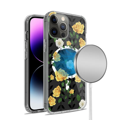 For Apple iPhone 16 Pro Max (6.9") Hybrid Flower Design Stylish Fashion Thick Hard MagSafe Compatible Shockproof Case Cover