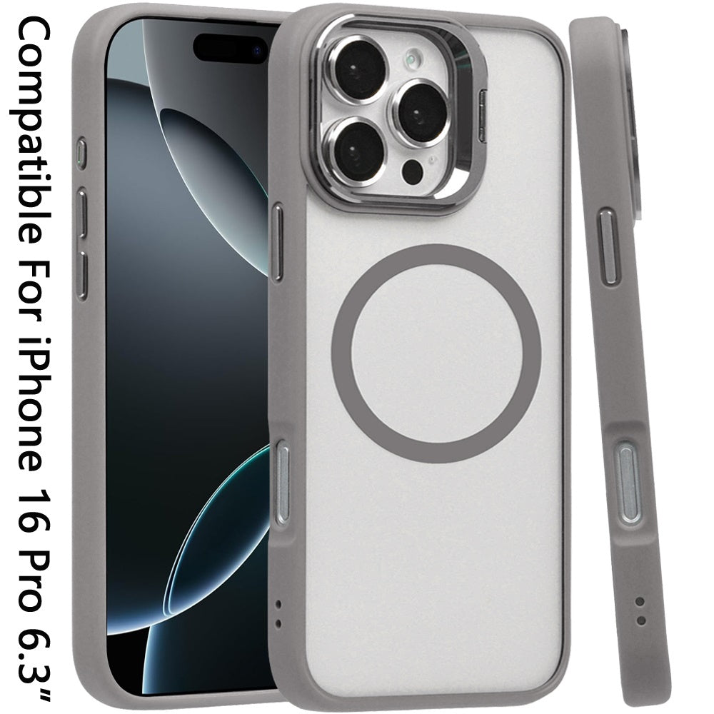 For Apple iPhone 16 Pro (6.3") Hybrid Magnetic Cool Case with Camera Stand Fits MagSafe Accessories Shockproof Case Cover