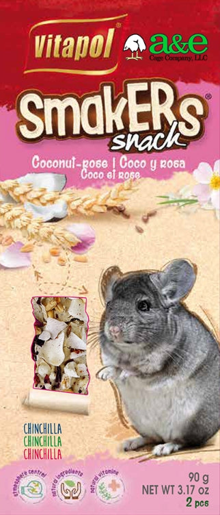 AE Cage Company Smakers Coconut-Rose Sticks for Chinchillas [Bird Supplies] 2 count