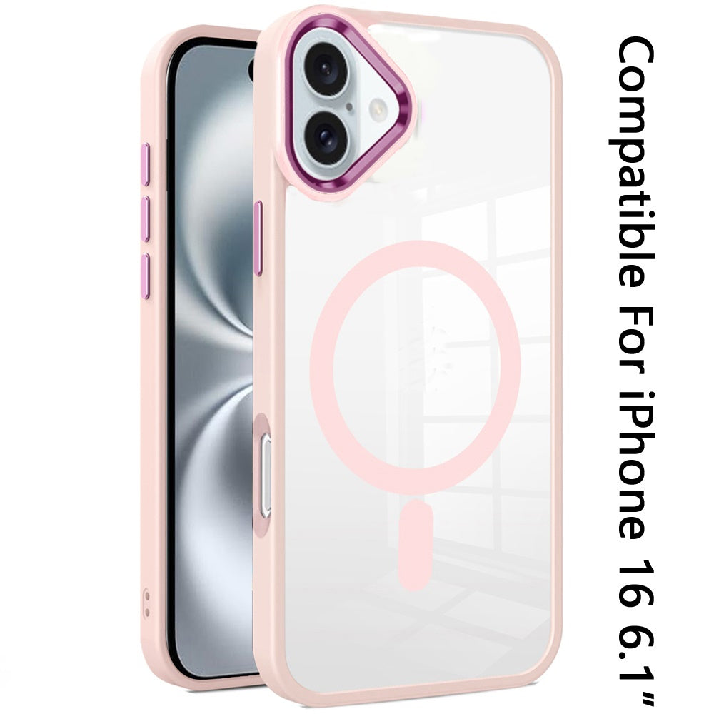 For Apple iPhone 16 (6.1") MagSafe Compatible Transparent Greatest Clear Acrylic with Color Frame Thick Hybrid TPU Hard Case Cover