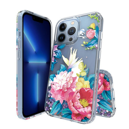 For Apple iPhone 15 Pro Max (6.7") Floral Patterns Design Clear TPU Silicone Shock Absorption Bumper Hard Back  Phone Case Cover