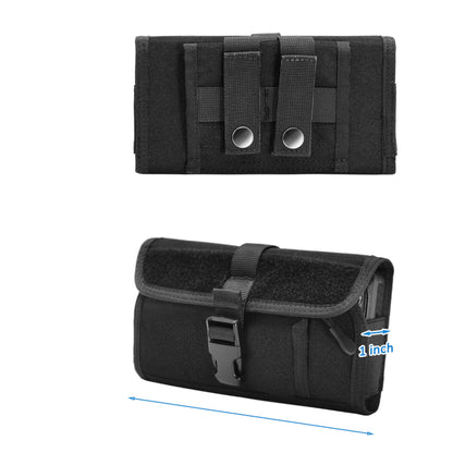 For Apple iPhone 16 Plus (6.7") Universal Phone Holder Horizontal Nylon Pouch [Front Buckle & Zipper Compartment] with Belt Clip Holster Loops, XXL Screen Size 7" [Black]