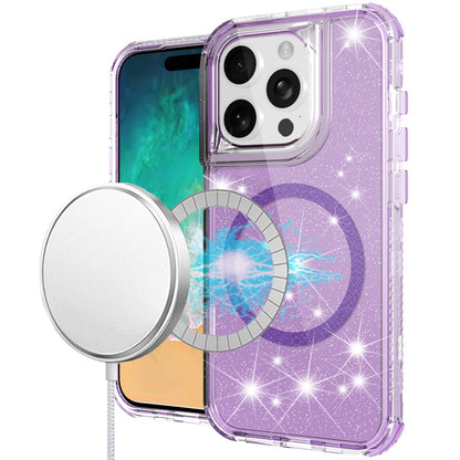 For Samsung Galaxy A16 5G Magnetic Ring Circle Glitter Bling Sparkle 3in1 Hybrid [Compatible with Magsafe] Clear Shockproof Case Cover