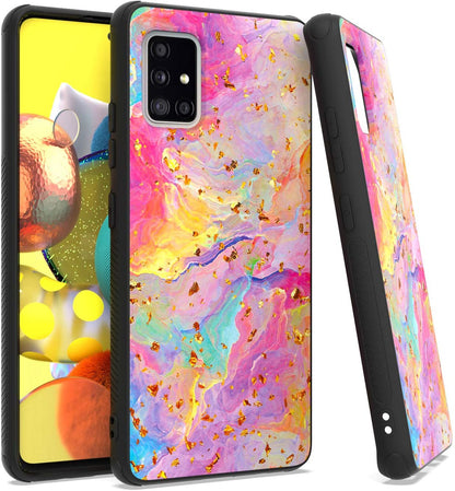 For Apple iPhone 15 (6.1") Marble Fashion Stylish Flake Glitter Bling Hybrid Glossy TPU Rubber Hard PC Protection Marble Colorful Rainbow Phone Case Cover