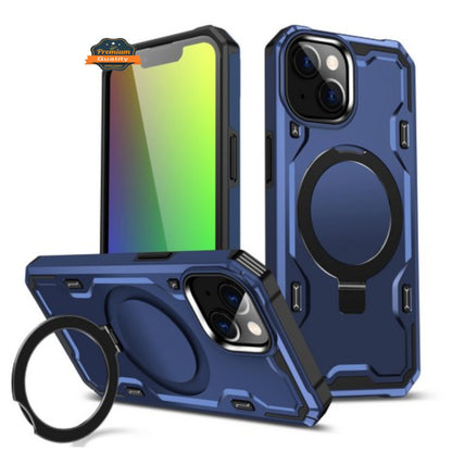 For Apple iPhone 15 Plus (6.7") Hybrid Magnetic Ring Stand Invisible Foldable Military Grade Shockproof Fit with Magsafe  Phone Case Cover