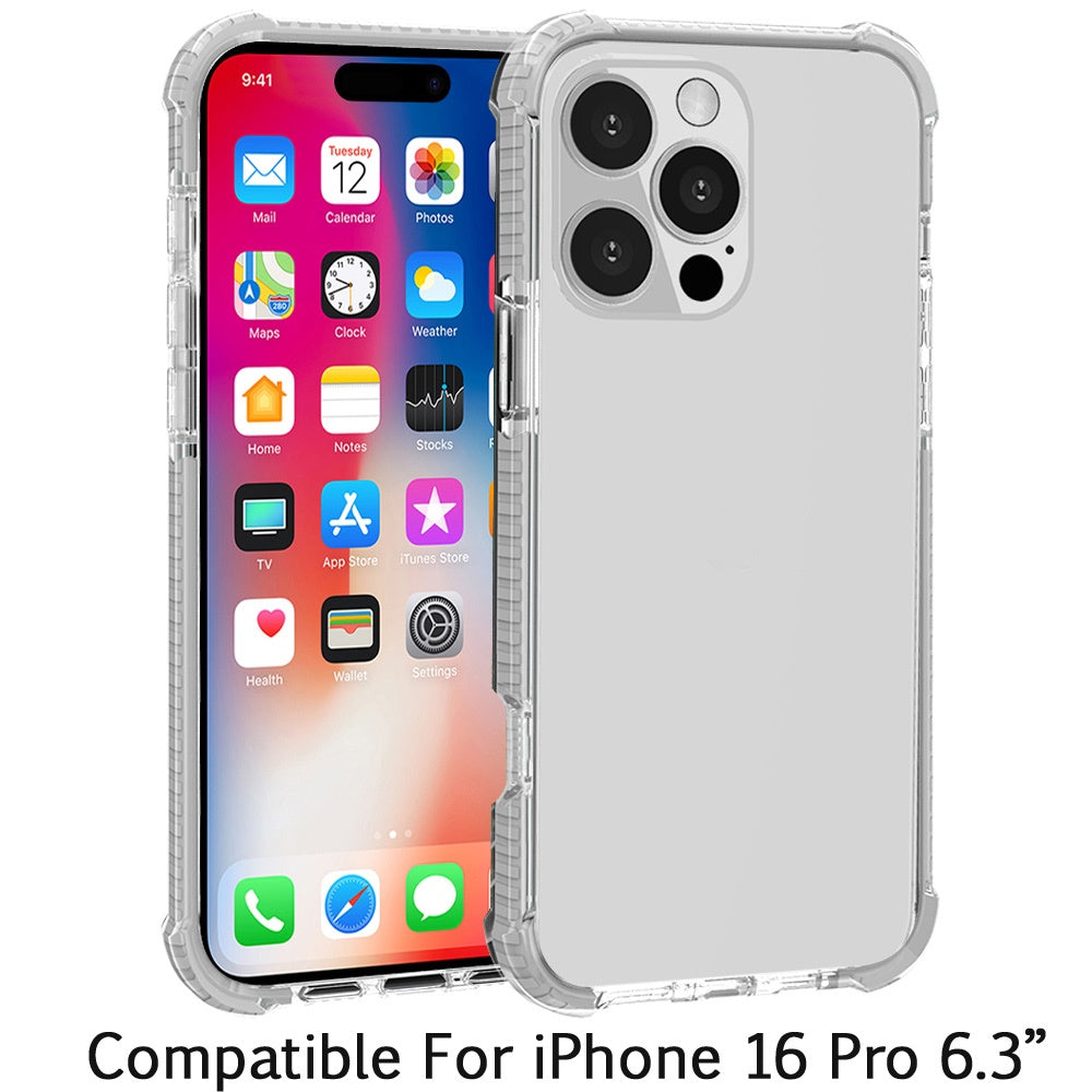 Apple iPhone 16 Pro (6.3") Hybrid Transparent Acrylic Rubber Gummy Gel Hard PC Silicone TPU Color Bumper Frame