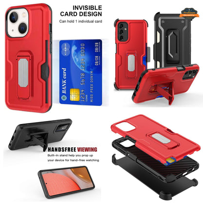 For Apple iPhone 15 Plus (6.7") Hybrid Invisible ID Card Slot Wallet with Kickstand Holster Belt Clip Holder Heavy Duty  Phone Case Cover