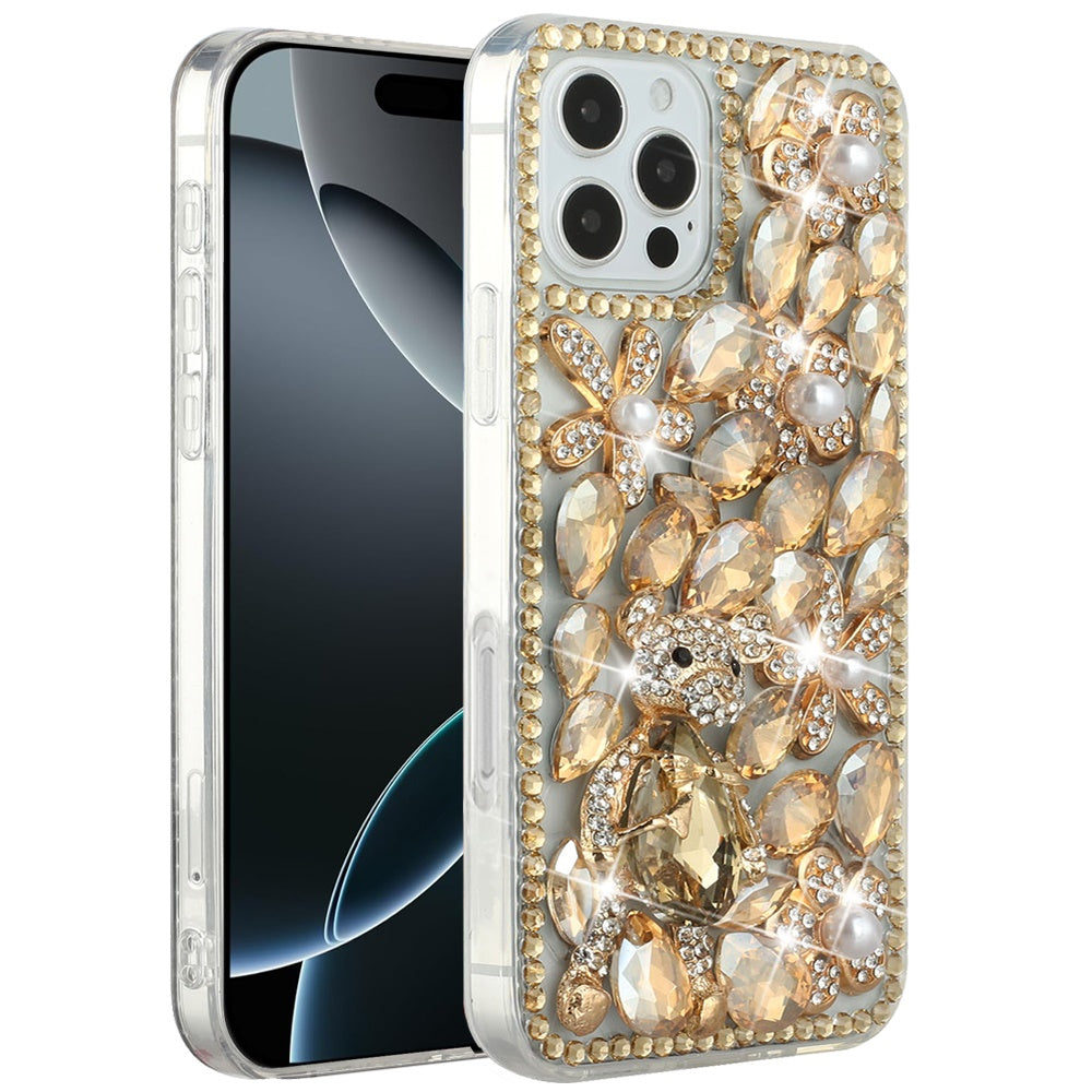 For Apple iPhone 16 Pro Max (6.9") Bling Crystal 3D Full Diamonds Luxury Sparkle Rhinestone Hybrid Protective Case Cover