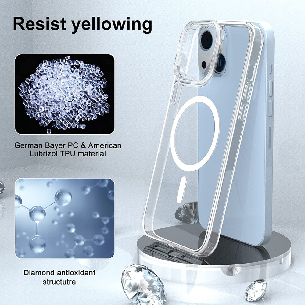 For Apple iPhone 15 (6.1") Crystal Clear Hybrid Impact Case with Magsafe Compatibility Hard Slim PC TPU Rubber Transparent Phone Case Cover