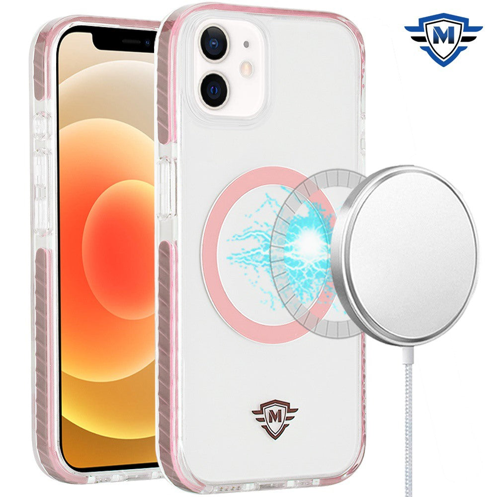 For Apple iPhone 12 / 12 Pro Premium Hybrid Clear TPU Circle Magnetic [Compatible with MagSafe] Shockproof Color Frame Bumper Case Cover