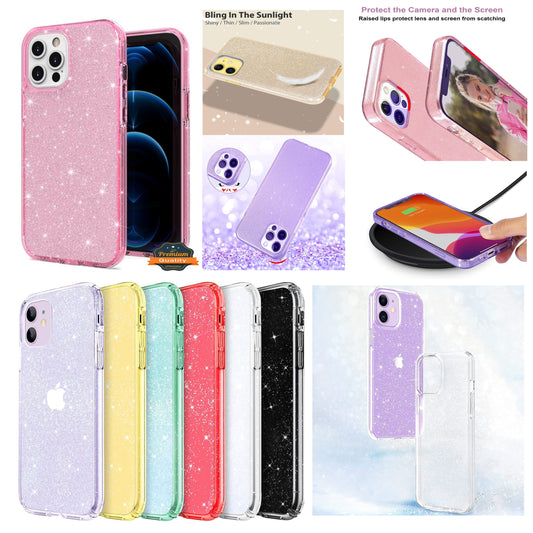 For Apple iPhone 15 Pro Max (6.7") Glitter Sparkle Bling Shiny Slim Hybrid Shockproof Rubber Silicone Soft TPU Protective  Phone Case Cover